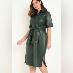 ELOQUII Green Faux Leather Shirt Dress Size 18, EUC